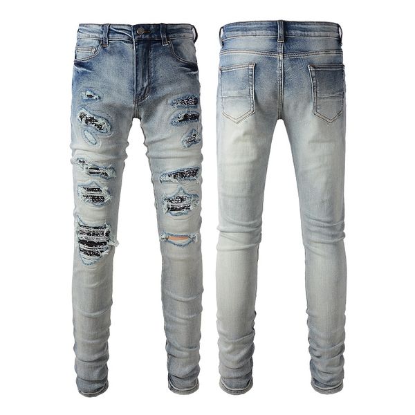 

2025 designer mens jeans hip-hop fashion zipper hole wash jean pants retro torn fold stitching men design motorcycle riding cool slim pant p, Blue