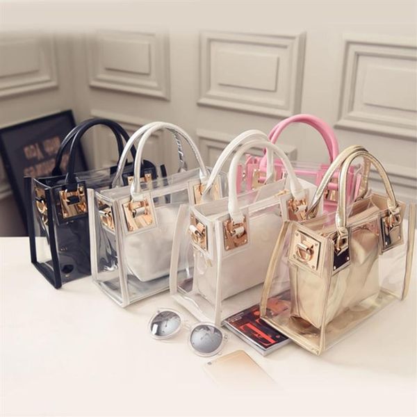 

2pcs 2021 fashion women clear transparent shoulder bag jelly candy summer beach handbag woman messenger bags bolsa feminina275z