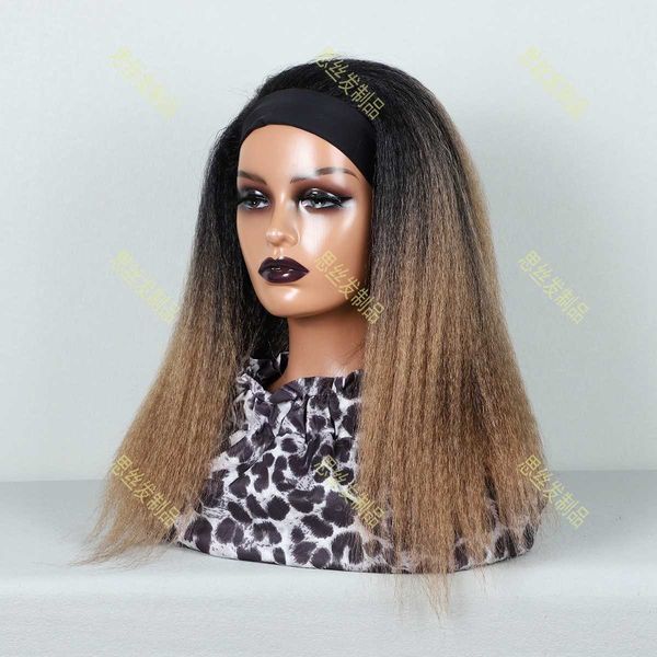 

hair synthetic wigs ice silk band headband yaki gradual color high temperature chemical fiber 1201, Black