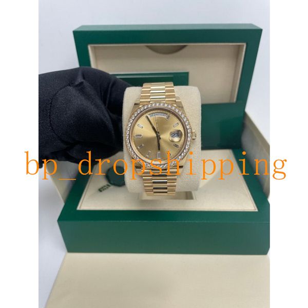 

high-quality mens watch 41mm daydate 18k gold diamond bezel lens time scale dial asia 2813 movement automatic mechanical wristwatches, Slivery;brown