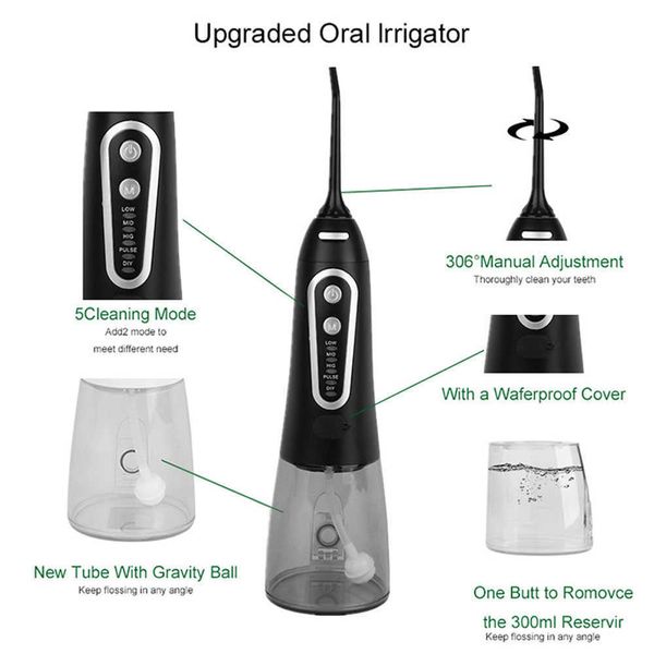 

oral irrigators other hygiene 300ml portable irrigator usb rechargeable water pick flosser dental jet 5 models tank proof teeth cleaner 2212