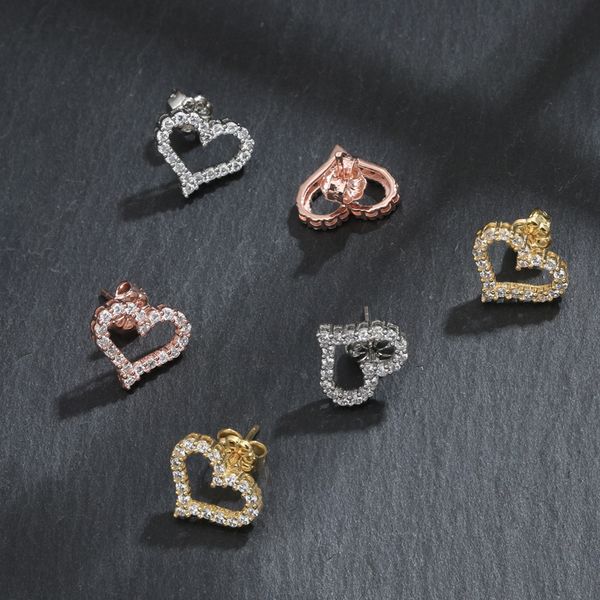 

luxury fashion earring heart studs earrings designer for women diamond gold rose silver stainless steel jewelry woman party wed lover gift e, Golden;silver