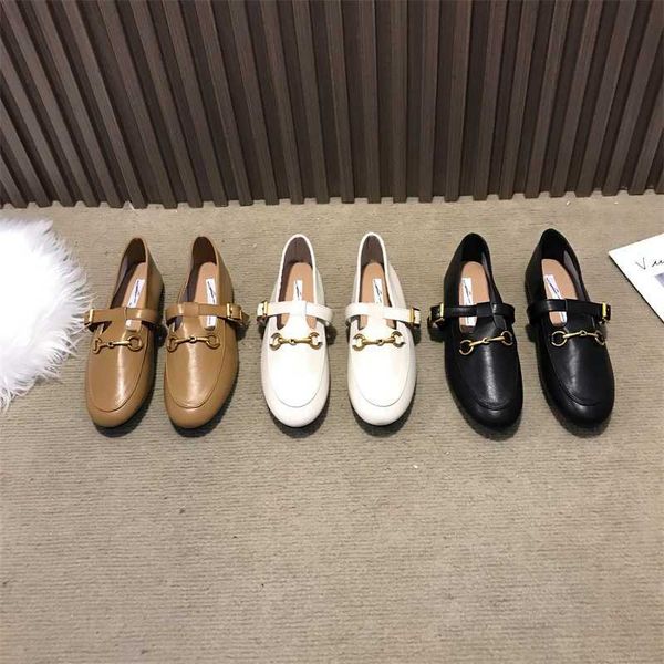 

dress shoes women's horse buckle new british style round head small leather shoes flat sole single shoes, Black