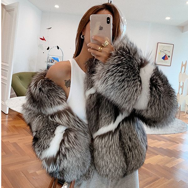 

women's fur faux silver with white women fur coat black real whole skin winter thick soft warm jacket 230111