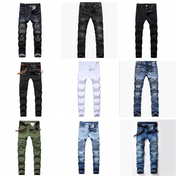 

2023 men's jeans camo pants kechers men's distressed ripped skinny jeans mens jeans slim motorcycle moto biker causal mens denim p, Blue