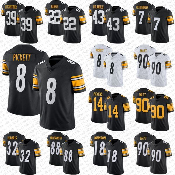 

george pickens 8 kenny pickett tj watt football jerseys franco najee harris terry bradshaw troy polamalu minkah fitzpatrick pat freiermuth j, Black;red
