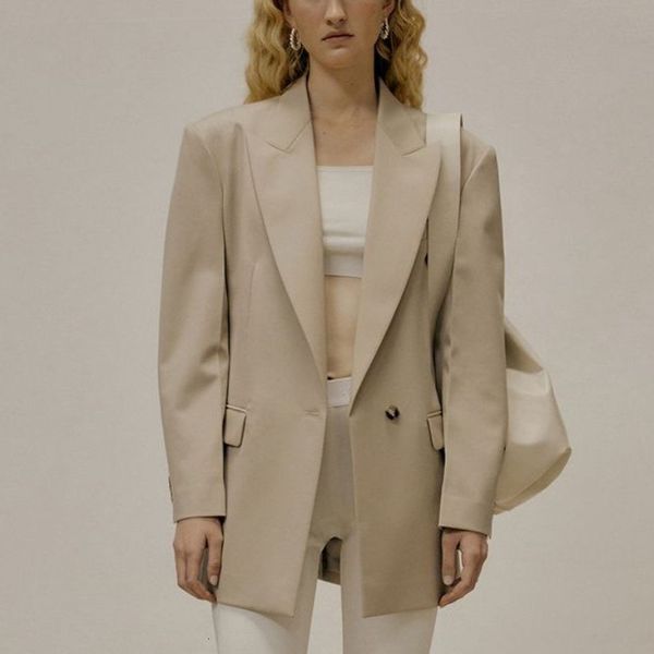 

women's suits blazers wool blends blazer single button straight long sleeve office lady simple suit coat 230111, White;black