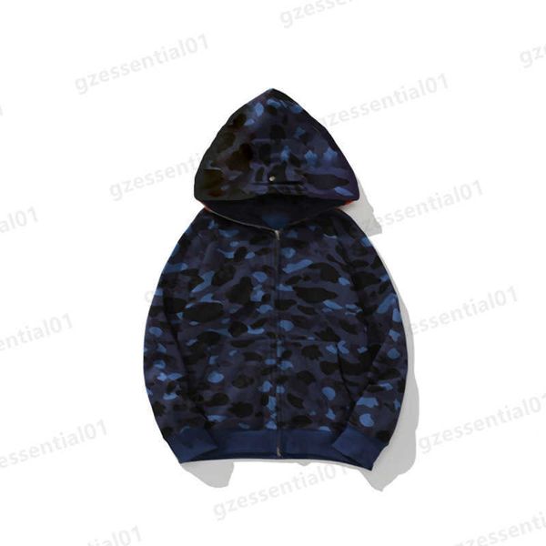 

double hood hoodie shark printing sweatshirts mens camouflage head zipper sweatshirt classic street clothing designer hoodies zippe, Black