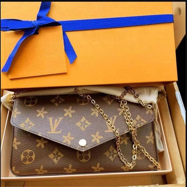 

designers 3 pcs/set multicolored louiseitys purse viutonitys shoulder straps shoulde bags luxurys women chain strap crossbody purse messenge