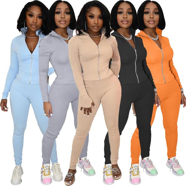 

designer fall winter women clothes tracksuits long sleeve outfits solid jacket and pants two piece sets outwork sportswear casual sports sui, Gray