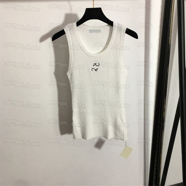 

luxury embroidered women t shirt knit sleeveless vest casual white tanks, Black