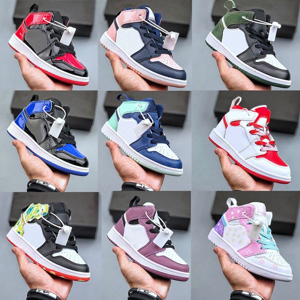 

infants 1s toddler 1 kids basketball shoes pine green game royal scotts obsidian chicago bred sneakers multi-color tie-dye size 26-37, Black