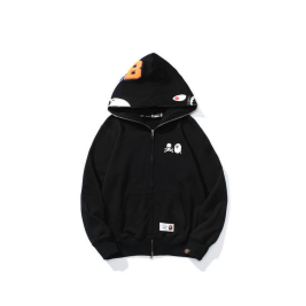 

brown zip up hoodie tidal skull and shark head's 15th anniversary thin men's hooded sweater coatt a bathing ape asian size m-3xl, Black