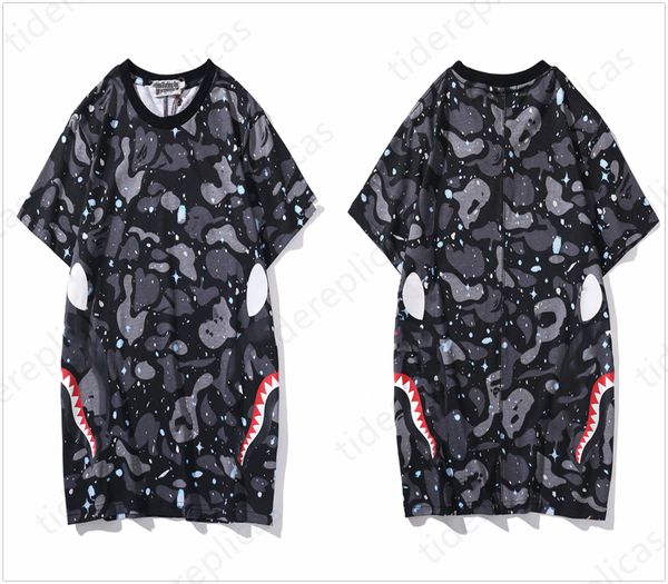 

mens designer clothes shark t shirt tshirts graphic tees clothing clothes t-shirt camouflage glow-in-the-dark star patchwork t-shirt shark h, White;black