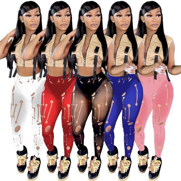 

women pants designer 2023 new casual fashion slim vulnerability spring and summer hole leggings 5-color pantyhose, Black;white