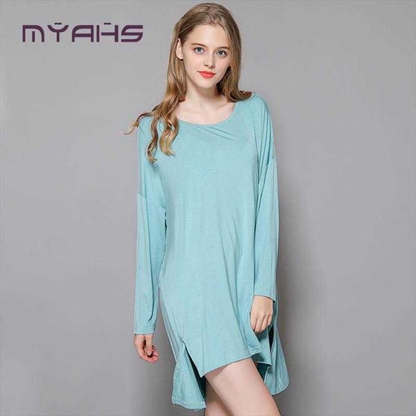 

modal home dress loose oversized long sleeves nightdress spring and summer, Black;gray