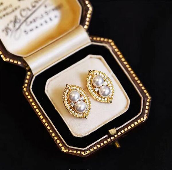 

freshwater pearl earrings s925 silver needle crystal ellipse ear studs lady/girl fashion jewelr, Golden;silver