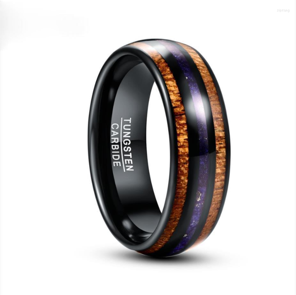 

wedding rings 8mm acacia wood lapis lazuli electric black men's tungsten steel ring jewelry quality, Slivery;golden