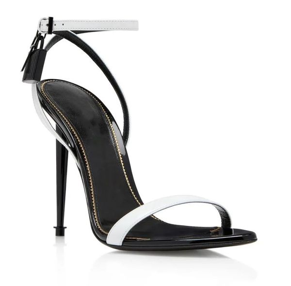 

luxury fashion brand woman sandal queen shoes tomfords padlock metallic leather sandals pointed toe naked sandals designer high heeled, Black