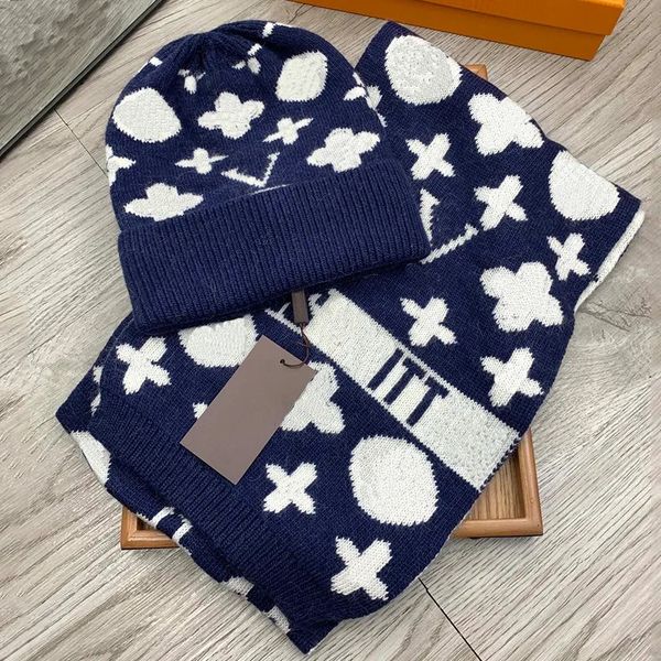

fashion luxury design letter embroidery scarf hat men and women wool scarf beanie beanie hat scarf sets, Blue;gray