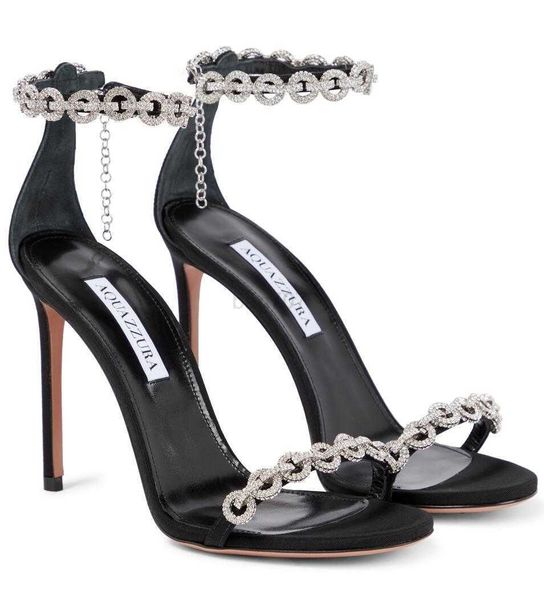 

elegant women love link sandals shoes crystal-embellished straps stiletto heels perfect lady gladiator sandalias party wedding bridal sexy, Black