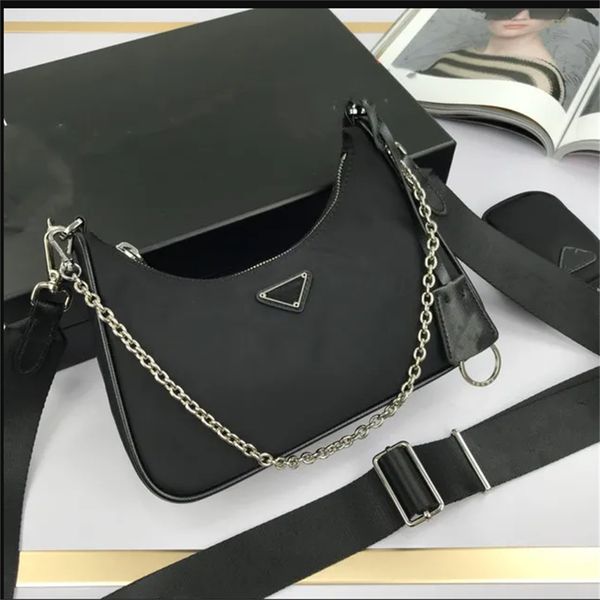 

2022 black nylon shoulder messenger purse bag for women luxury handbag hobo designer with mini pocket brand female crossbody bag