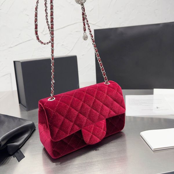 

bags totes handbag designer bag women classic imitation brand solid color velvet diamond buckle splicing shoulder bag chain commuter dinner