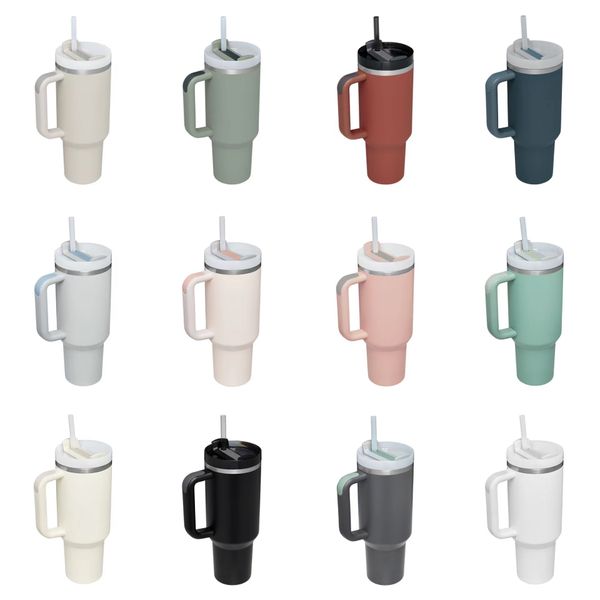 

40oz stainless steel tumbler with handle lid straw big capacity beer mug water bottle powder coating outdoor camping cup vacuum insulated dr