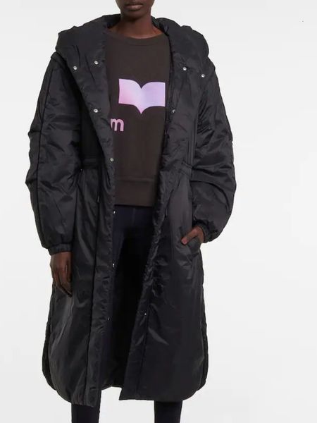 

women's down parkas french winter wear retro removable sleeve hooded waist long style black cotton padded jacket women 230111