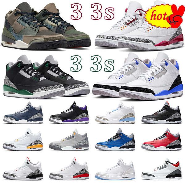 

2023 og 3s jumpman men basketball shoes 3 cardinal red pine green racer blue midnight navy cool grey fire red cement pure white unc mens tra, Black