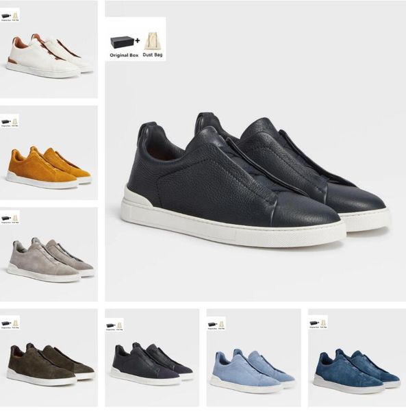 

brand men triple stitch sneakers shoes crossing-elastic comfortable slip-on leisure flat extra-light rubber sole casual walking eu38-46, Black