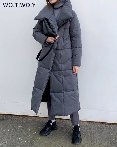 

women's down parkas wotwoy winter thickening xlong women widewaisted loose cotton padded jackets female green grey sashes warm windbrea, Black