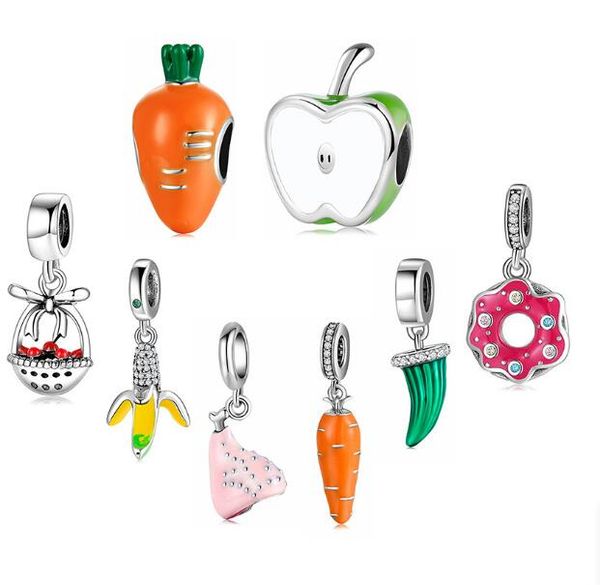 

drip glue 925 sterling silver beads pendant banana carrot macaron bracelet diy accessories fits for pandora bracelets necklace 9 items new s, Black