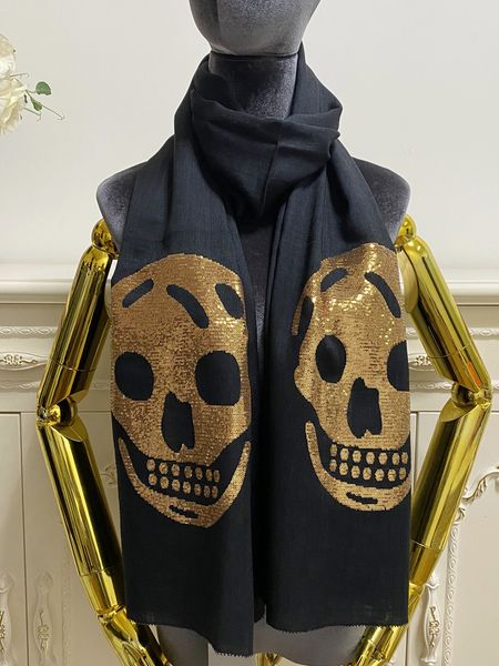 

women's scarf cotton material plain patchwork shine skulls pattern long scarves size 180cm - 65cm, Blue;gray