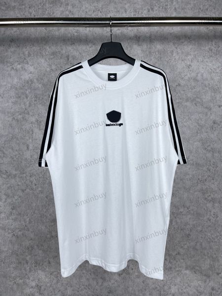 

xinxinbuy men designer tee t shirt 23ss paris shoulder stripe letters print short sleeve cotton women black blue khaki xs-l, Black;brown