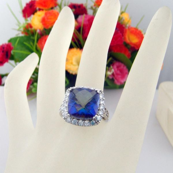 

selling mystic z blue ring natural crystal z ring rhodium plated, Silver