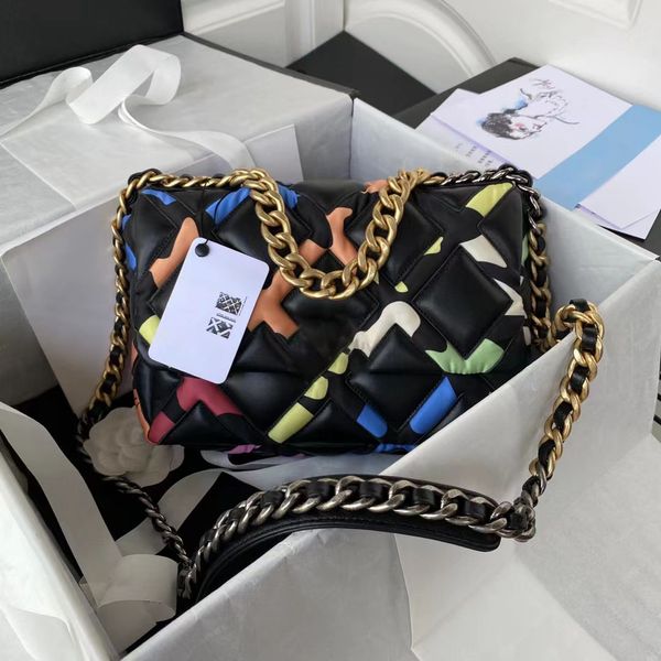 

channel 22ss designer bag spring/summer series 19 bag rainbow printed fabric three patchwork colors