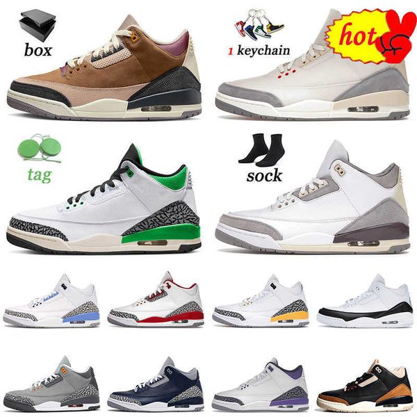 

2023 og 2023 designer mens basketball shoes 3 3s iii medium grey muslin archaeo brown pine green rust pink blue cement fragment trainers, Black