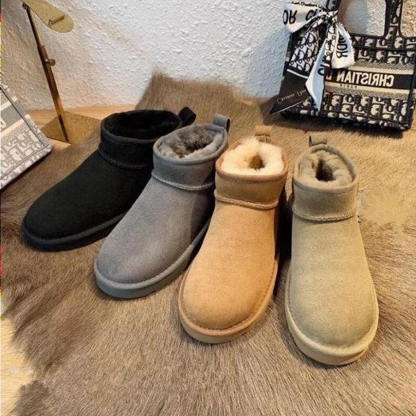 

2022australia australian classic warm boots womens mini half snow boot usa gs 585401 winter full fur fluffy furry satin ankle boots ewjb, Black