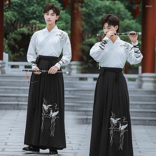 

stage wear chinese ancient costume hanfu dress traditional classical clothes tang dynasty swordsman robe men halloween sl4182, Black;red