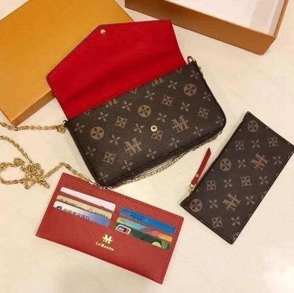 

luxurys designers bags handbag purse woman fashion clutch purses grey embossing monogrames multi pochette felicie chain bag with dust bag