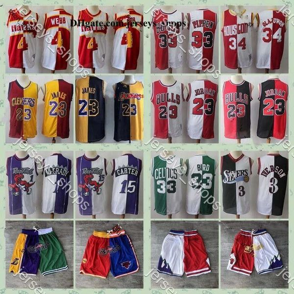 

mitchell & ness 23 james 1 mcgrady 15 carter 33 pippen 23 michael jd 33 bird 4 webb basketball jersey just don shorts, Black;red