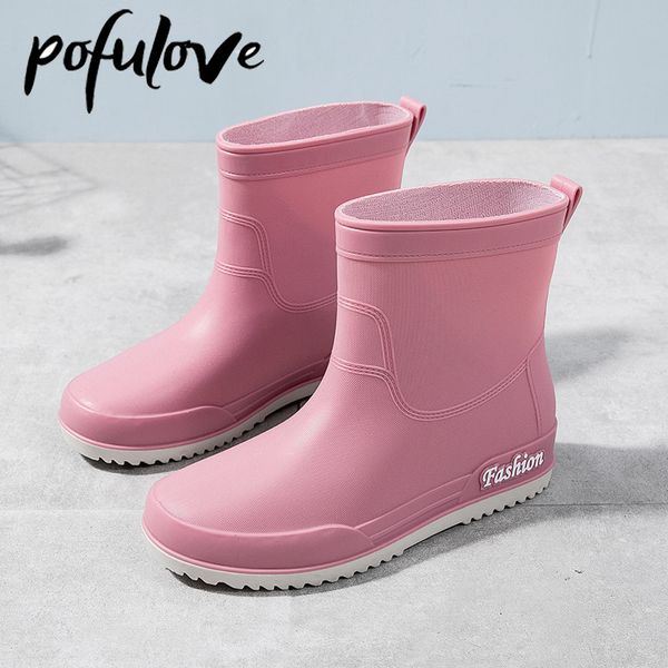 

rain boots pofulove waterproof for girls women work shoes non slip anti skip water pink botas pvc 36-40 size fashion 230112, Black;red
