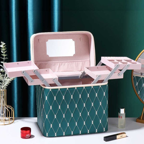 

cosmetic bags cases purse fashion check makeup bag korean version girl heart portable heel multi-function box skin care products storage 230