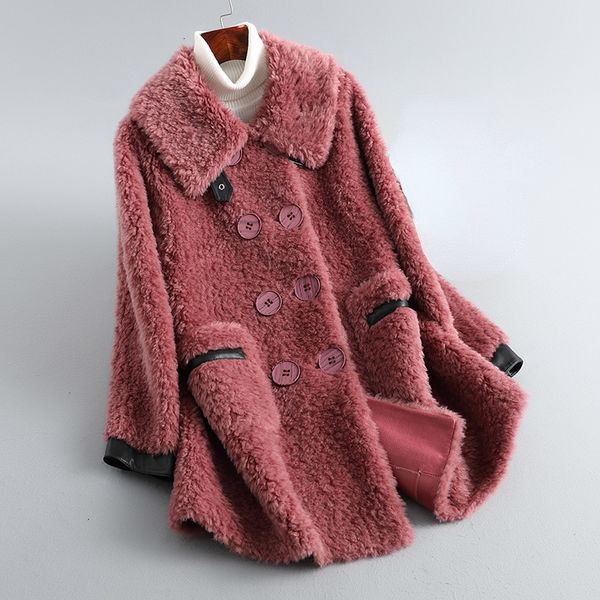 

women's fur faux winter 100 real sheep shearling coat women autumn 2023 coats female wool jacket korean style jaqueta feminina gxy183 2, Black
