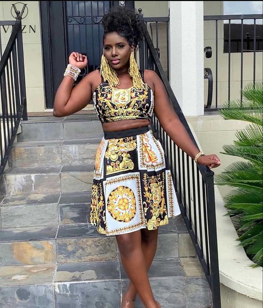 

two piece dress 2022 women fashion new holiday style sets sleeveless short elastic mini short skirt printed two piece sets t230113, White