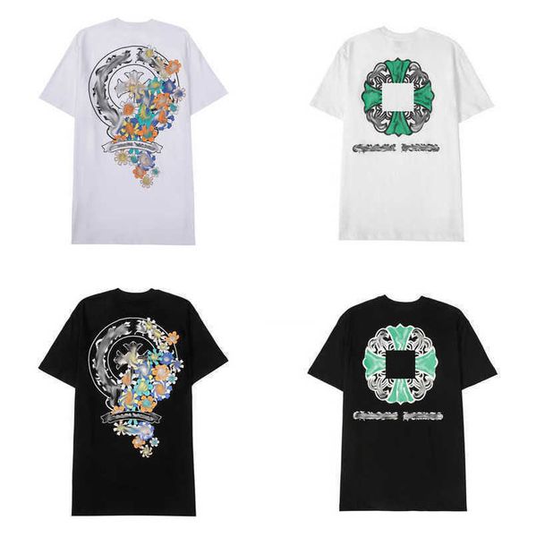 

luxury t shirt men's classic brand ch tees men women sanskrit letter sweatshirts short sleeve horseshoe designer couple t-shirts cross, White;black