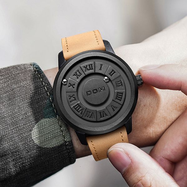 

wristwatches dom trend concept personality mens watch creative scrolling pointer magnetic force fashion watch for men waterproof m1345 23011, Slivery;brown