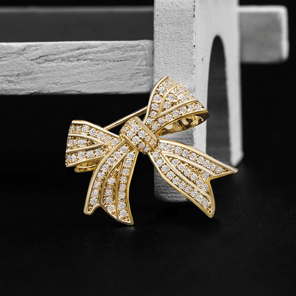 

trendy gold color bow brooches for women wedding jewelry dress suit corsage pin clothing accessories birthday party gift, Gray