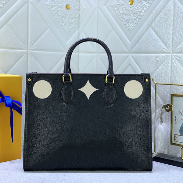 

large capacity tote bag fashion shopping shoulder bags grain cowhide embossing letter travel handbags gold hardware leopard decorate interio